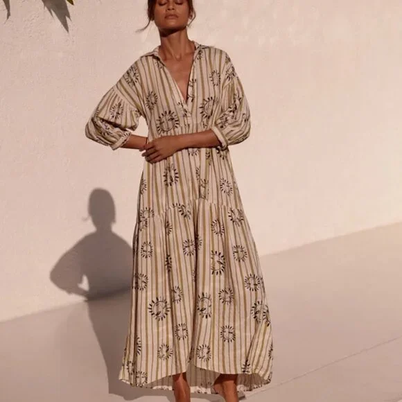 the carolita printed tiered shirt dress The Carolita Printed Tiered Shirt Dress by Celandine